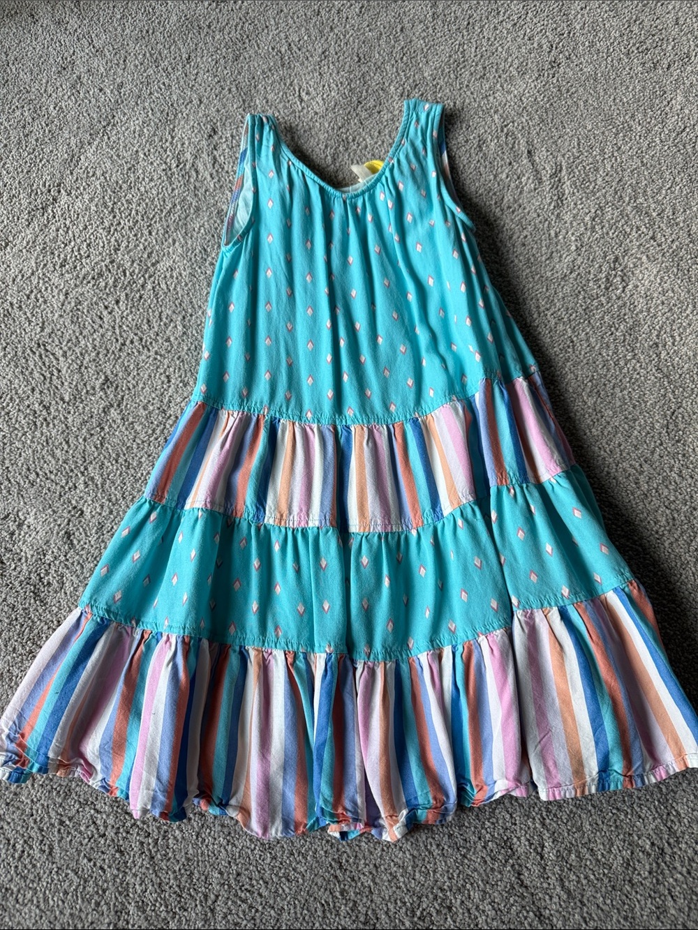 Matilda Jane Teal Tiered Summer Dress with Pastel Stripes